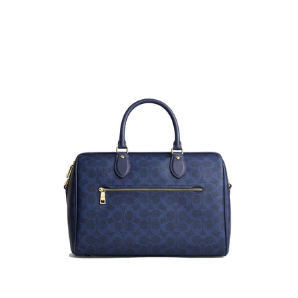 Coach Women's Rowan Large Satchel Bag In Signature Canvas Gold/Navy