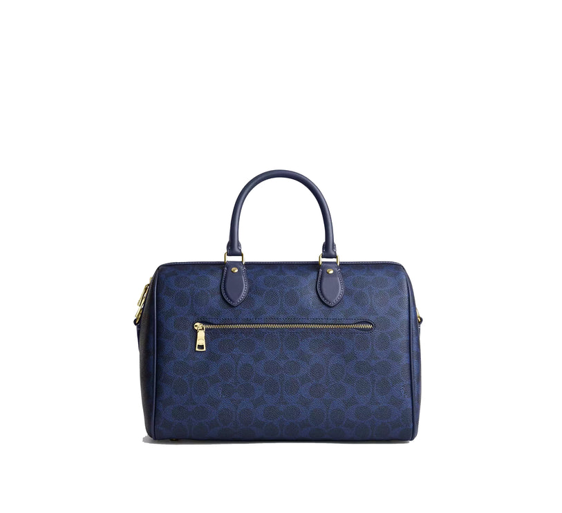 Coach Women's Rowan Large Satchel Bag In Signature Canvas Gold/Navy