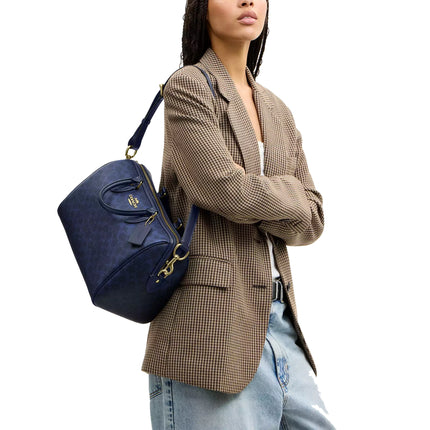 Coach Women's Rowan Large Satchel Bag In Signature Canvas Gold/Navy