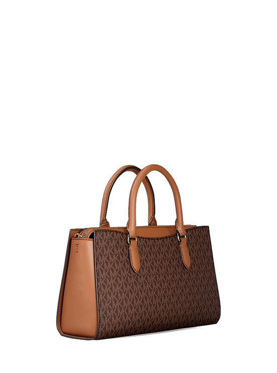 Michael Kors Women's Arden Medium Signature Logo Top-Zip Satchel Bag Brown