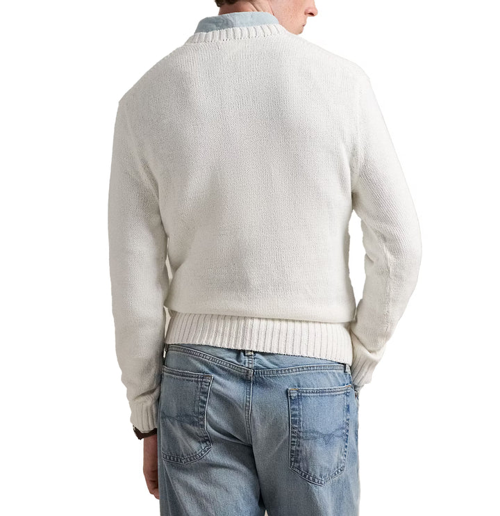 Polo Ralph Lauren Men's Polo Bear Cotton-Linen Sweater Deckwash White
