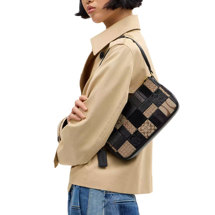 Coach Women's Plaza Bag 25 With Patchwork Brass/Black Multi