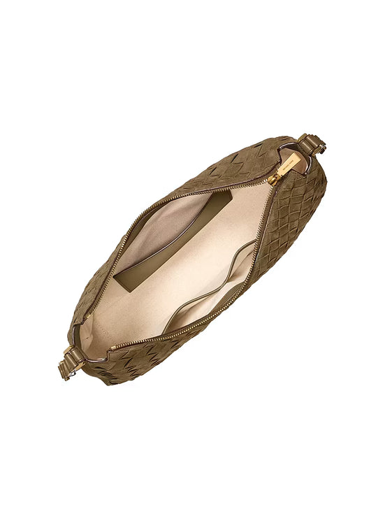 Michael Kors Women's Nolita Medium Hand-Woven Suede Shoulder Bag Loden/Gold