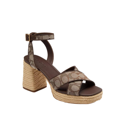 Coach Women's Block Heel Sandal In Signature Jacquard Oak/Maple