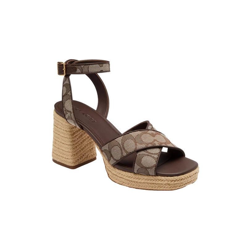 Coach Women's Block Heel Sandal In Signature Jacquard Oak/Maple