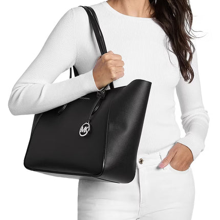 Michael Kors Women's Jet Set Travel Large Smooth and Signature Logo 3-in-1 Tote Bag Black/Silver