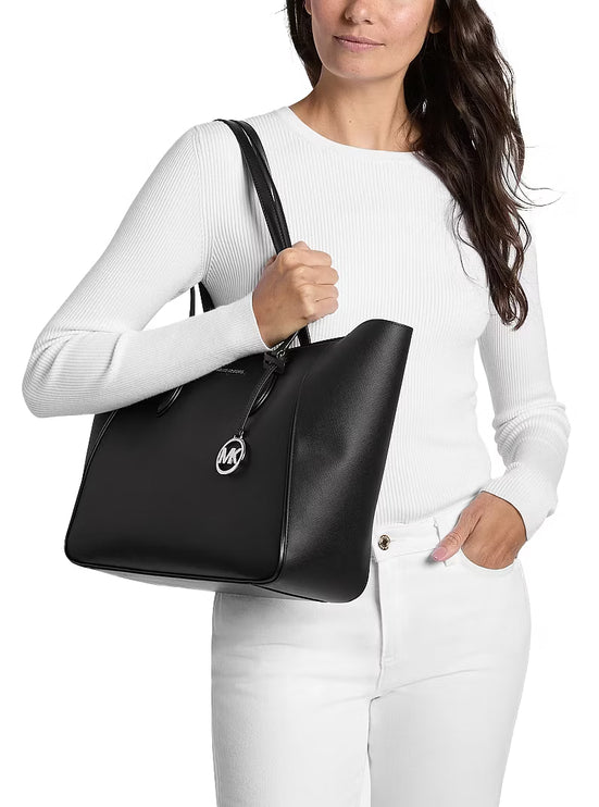 Michael Kors Women's Jet Set Travel Large Smooth and Signature Logo 3-in-1 Tote Bag Black/Silver