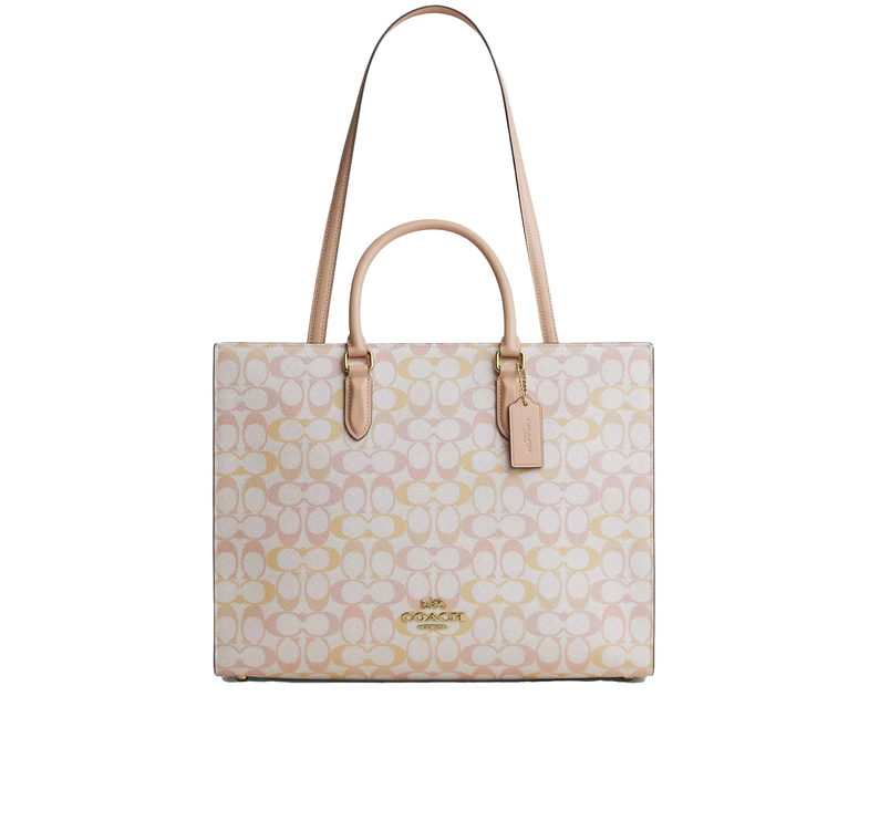 Coach Women's Maggie Tote Bag In Pretty Signature Canvas Gold/Chalk/Pink