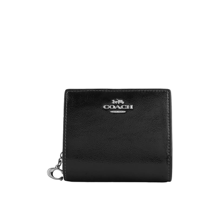 Coach Women's Snap Wallet Crinkle Leather/Silver/Black