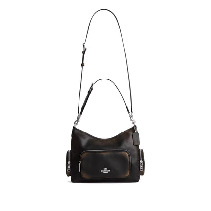 Coach Women's Laurel Shoulder Bag With Pockets In Loved Leather Silver/Black Brown