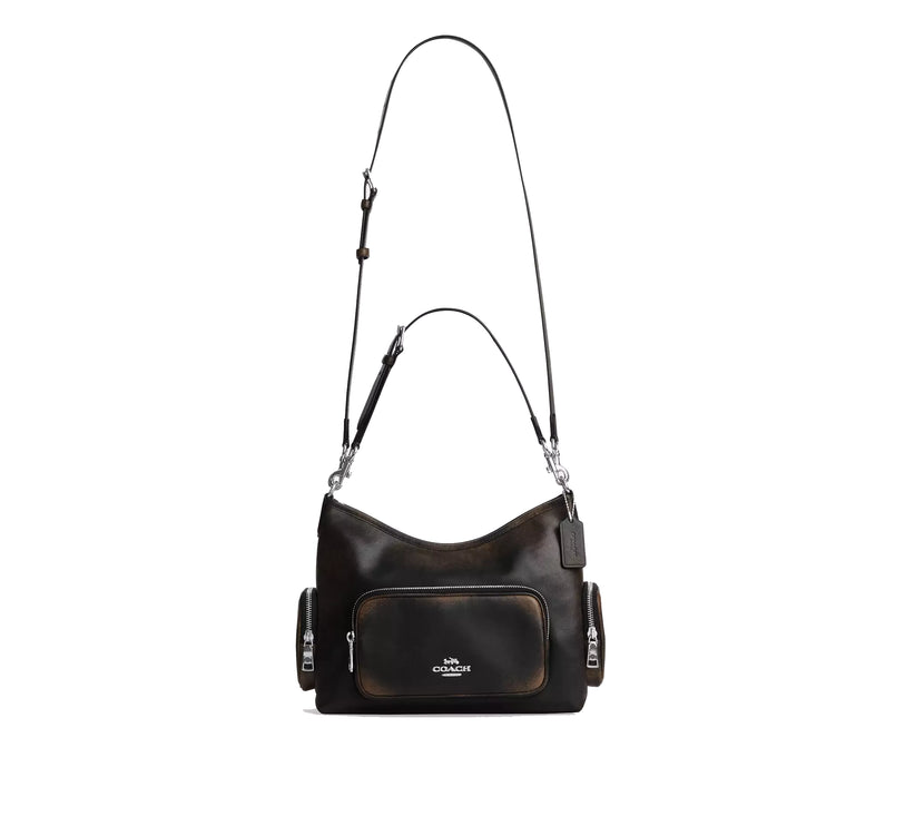 Coach Women's Laurel Shoulder Bag With Pockets In Loved Leather Silver/Black Brown
