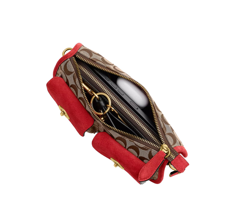 Coach Women's Twin Turnlock Waverly Bag In Signature Jacquard Brass/Poppy Signature