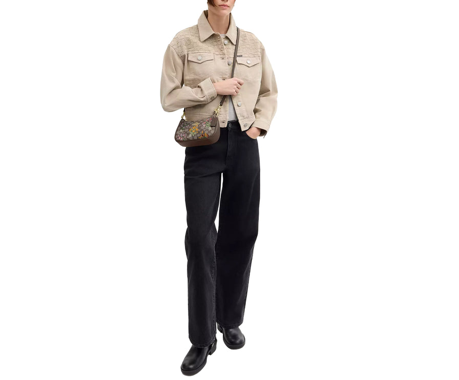 Coach Women's Teri Mini Crossbody Bag In Signature Jacquard With Floral Embroidery Gold/Oak Multi