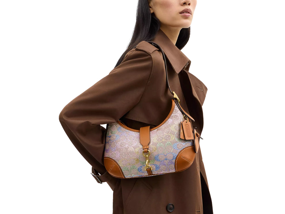 Coach Women's Hamptons Hobo Bag In Crystal Signature Jacquard Brass/Rainbow Multi