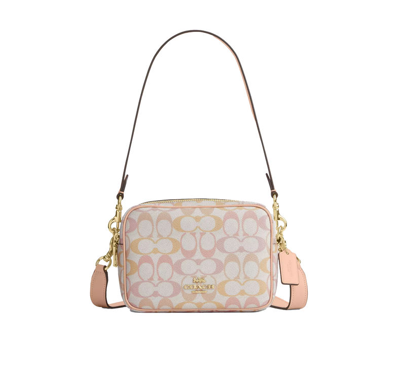 Coach Women's Mini Carey Crossbody Bag In Signature Canvas Gold/Chalk/Pink