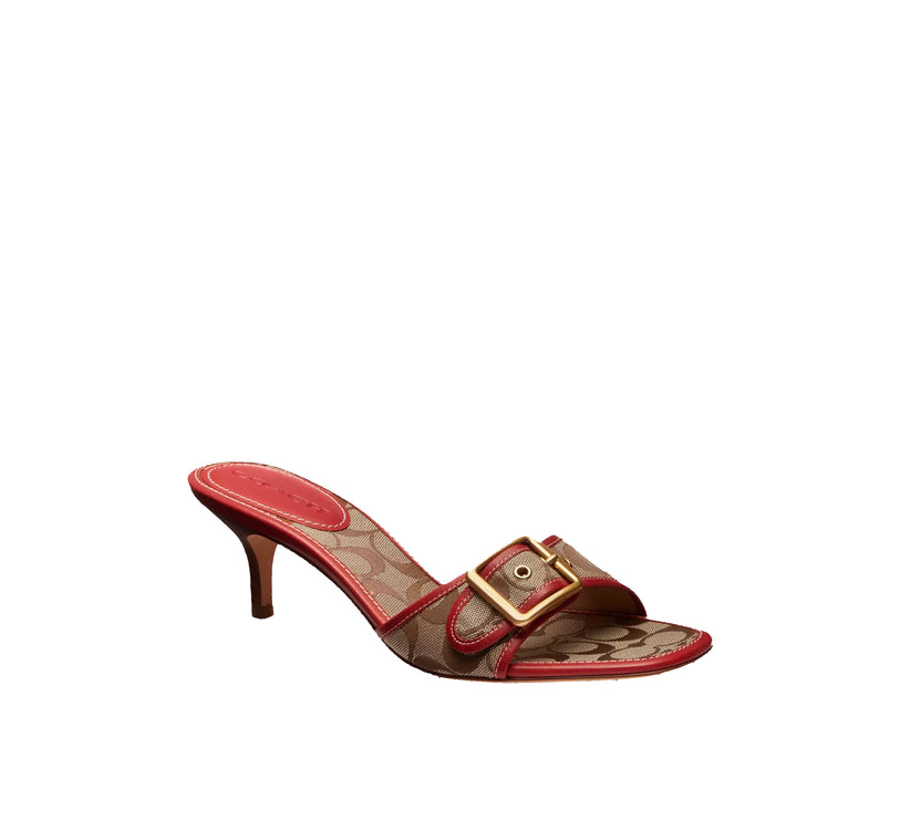 Coach Women's Margot Sandal In Signature Jacquard Khaki/Poppy