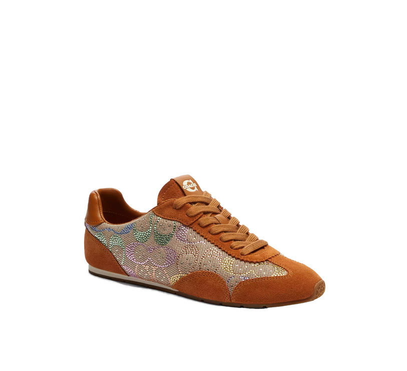 Coach Women's Flat Sneaker In Crystal Signature Jacquard Light Tan Multi