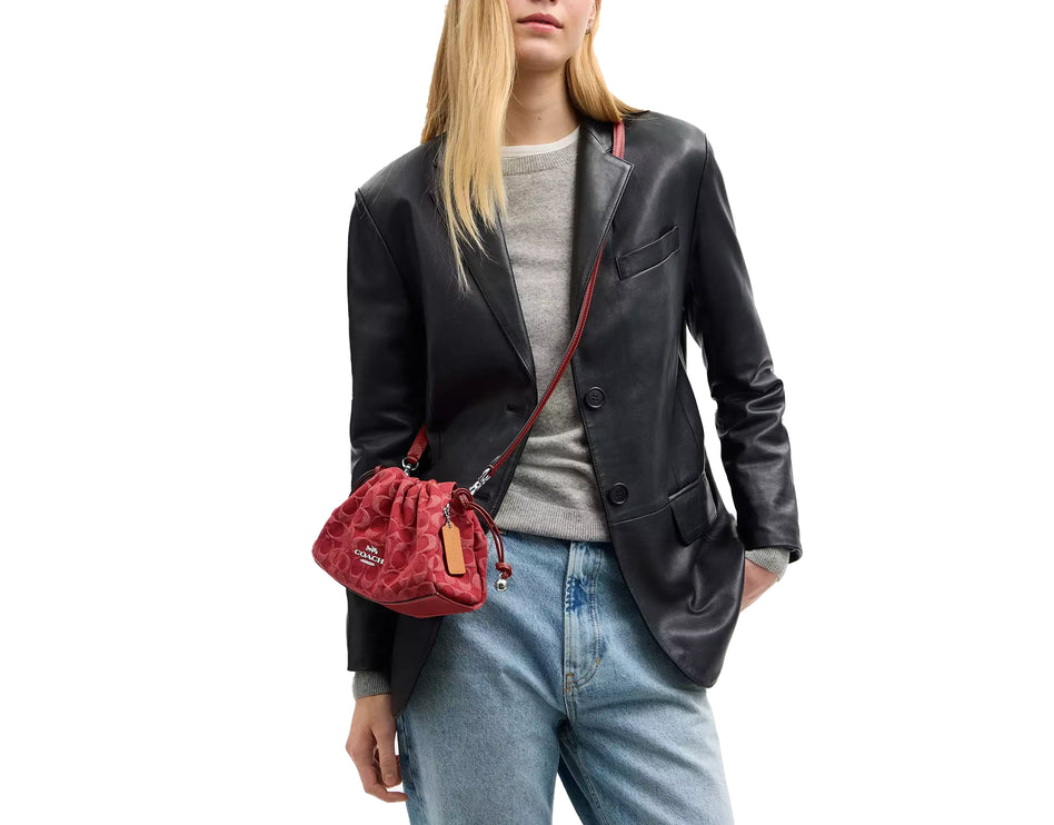 Coach Women's Faye Shoulder Bag In Signature Denim Silver/True Red