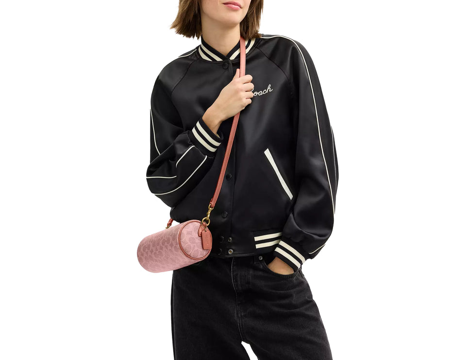 Coach Women's Barrel Bag In Signature Canvas Brass/Melon Pink