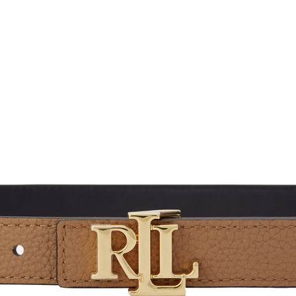 Polo Ralph Lauren Women's Logo Reversible Leather Skinny Belt Camel/Lauren Navy