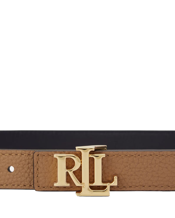 Polo Ralph Lauren Women's Logo Reversible Leather Skinny Belt Camel/Lauren Navy