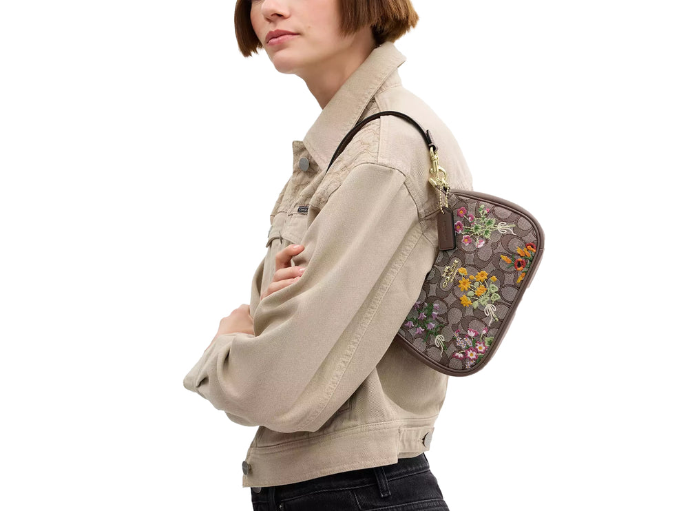 Coach Women's Teri Mini Crossbody Bag In Signature Jacquard With Floral Embroidery Gold/Oak Multi