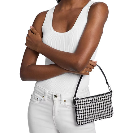 Michael Kors Women's Jet Set Travel Woven Houndstooth Convertible Wristlet Black/Light Cream