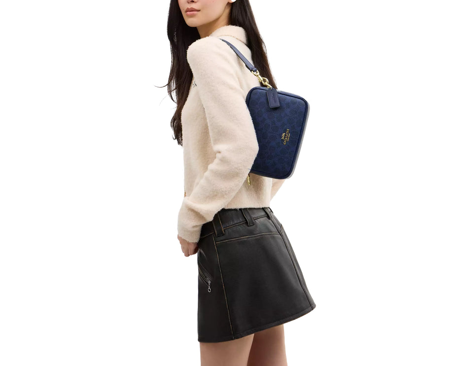 Coach Women's Carey Crossbody Bag In Signature Canvas Gold/Navy