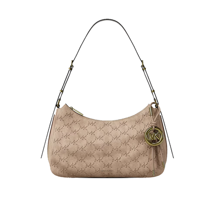 Michael Kors Women's Nolita Medium Whipstitched Logo Leather Shoulder Bag Khaiki/Gold