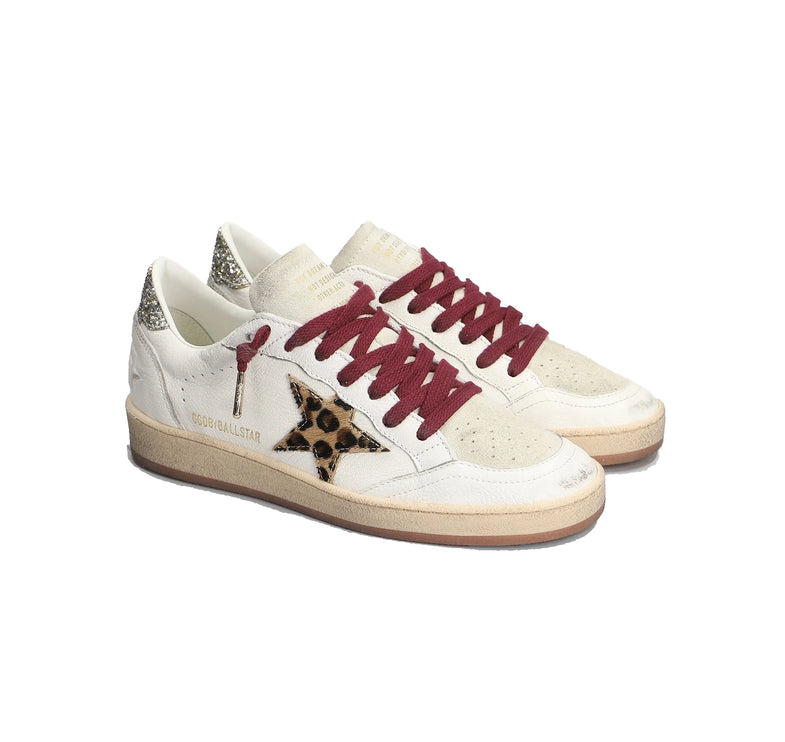 Golden Goose Women's Ball Star Sneakers Leopard Print/Silver/White
