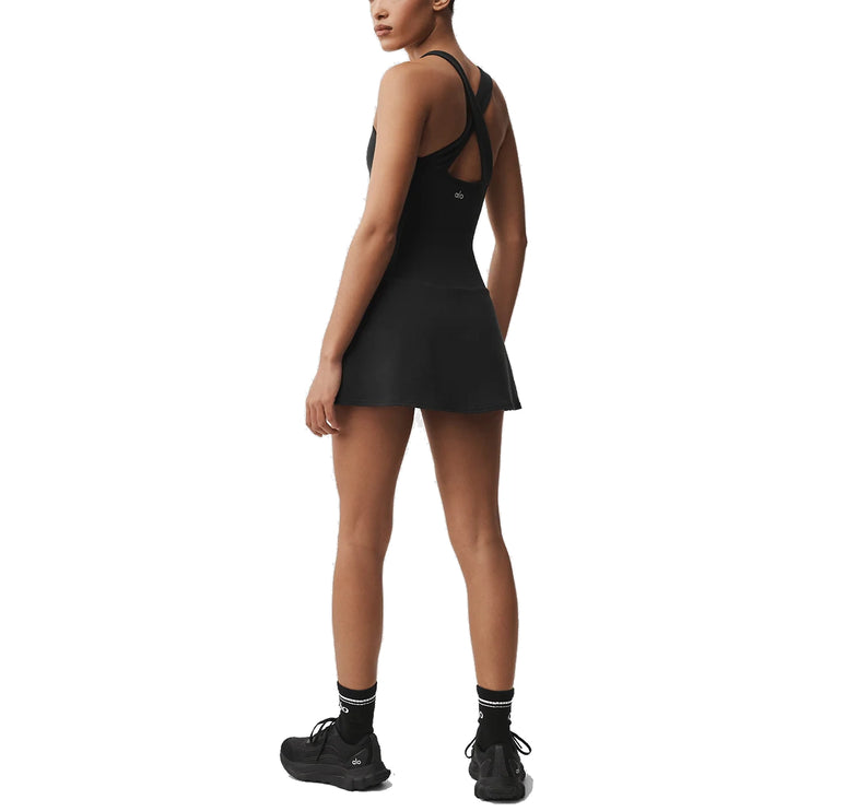 alo Women's Airbrush Sparks Fly Corset Tennis Dress Black