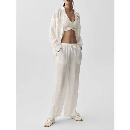 alo Women's Semi-Sheer Golden Hour High-Waist Straight Leg Pant Ivory