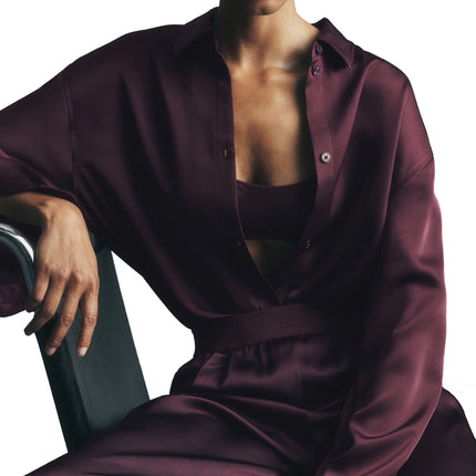 alo Women's Satin Smooth Talker Button Up Rich Bordeaux