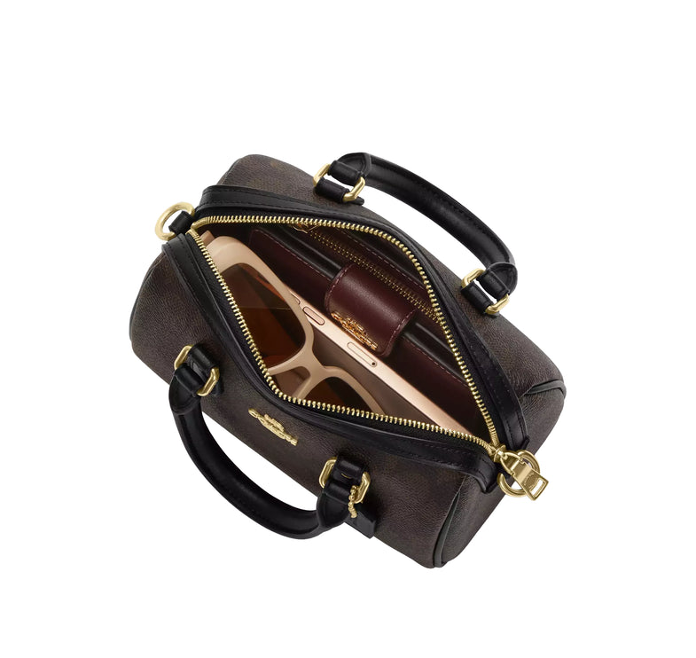 Coach Women's Mini Rowan Crossbody Bag In Signature Canvas Gold/Walnut/Black