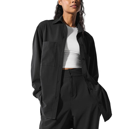 alo Women's Dreamscape Button Down Long Sleeve Black