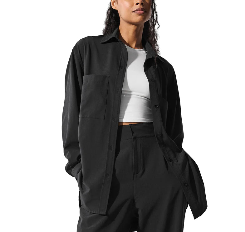 alo Women's Dreamscape Button Down Long Sleeve Black