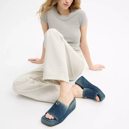Coach Women's Marie Platform Sandal In Loved Denim Dark Indigo