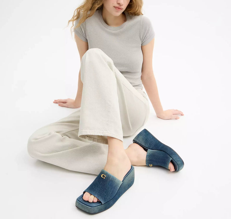 Coach Women's Marie Platform Sandal In Loved Denim Dark Indigo