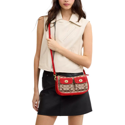 Coach Women's Twin Turnlock Waverly Bag In Signature Jacquard Brass/Poppy Signature