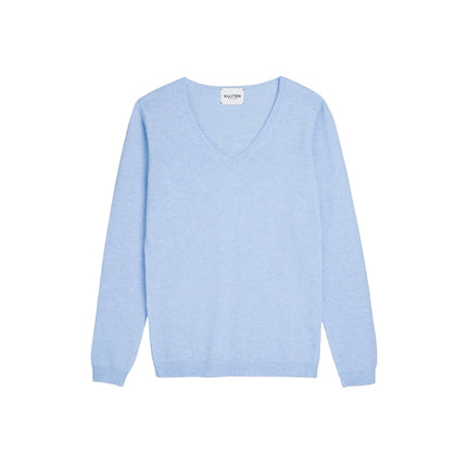 KUJTEN Women's Vicky V-Neck Cashmere Sweater Sky Blue