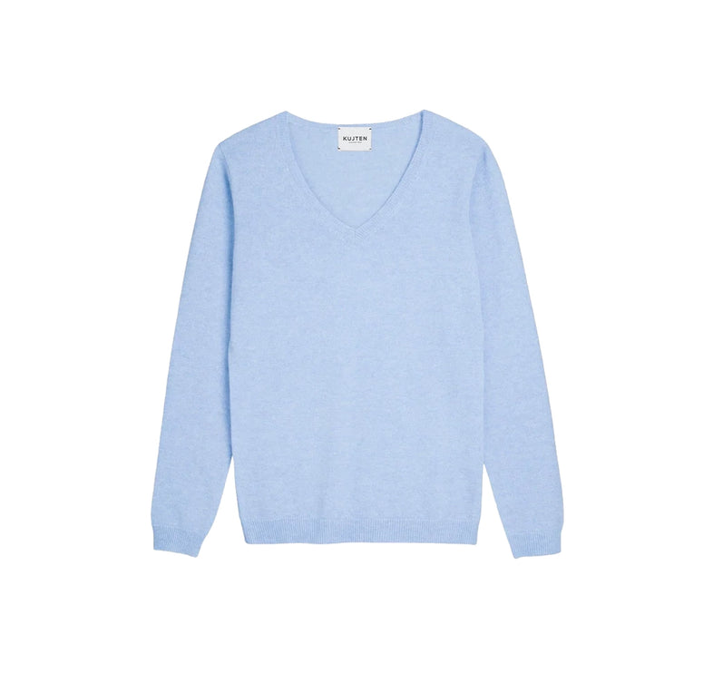 KUJTEN Women's Vicky V-Neck Cashmere Sweater Sky Blue