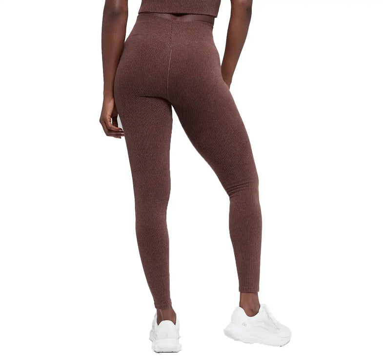 alo Women's Seamless High-Waist Two Tone Rib Legging Brownstone Heather