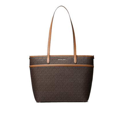 Michael Kors Women's Marlowe Medium Signature Logo Pocket Tote Bag Brown/Acorn/Gold