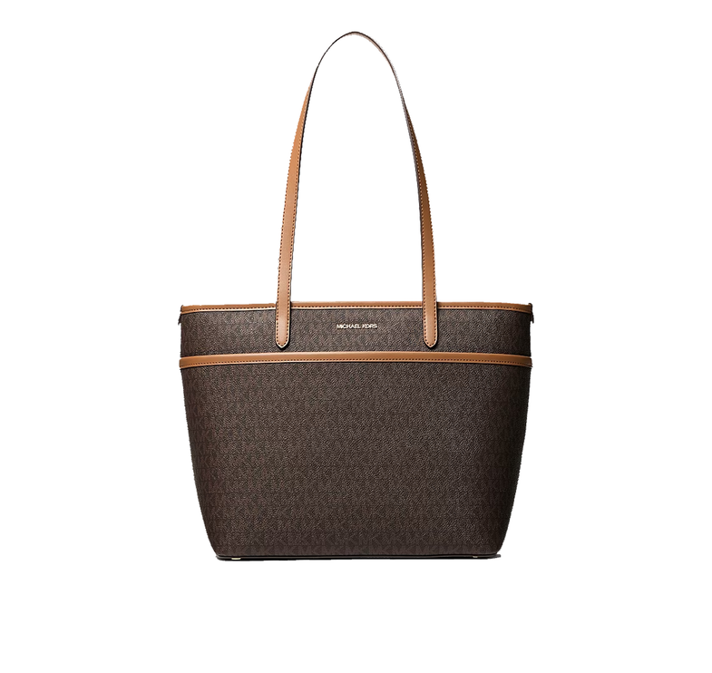 Michael Kors Women's Marlowe Medium Signature Logo Pocket Tote Bag Brown/Acorn/Gold