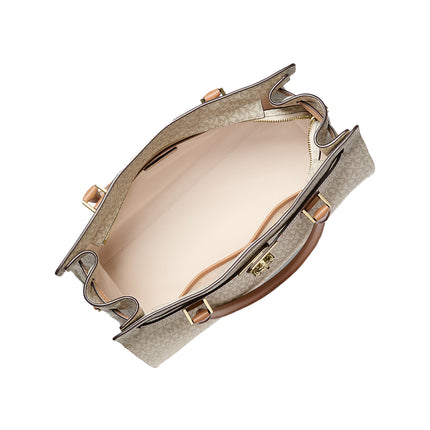 Michael Kors Women's Hamilton Moderne Large Signature Logo Satchel Bag Vanilla/Acorn/Gold