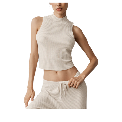 alo Women's Sweater Knit Unwind Sleeveless Top Oatmeal Heather
