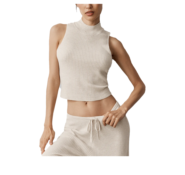 alo Women's Sweater Knit Unwind Sleeveless Top Oatmeal Heather