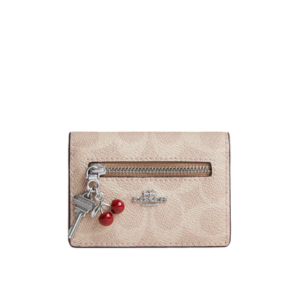 Coach Women's Card Case With Charms In Signature Canvas Silver/Sand/Taupe