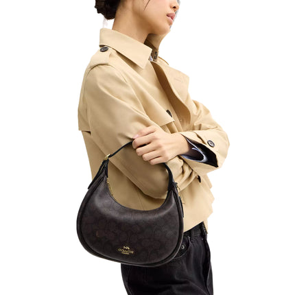 Coach Women's Emily Shoulder Bag In Signature Canvas Gold/Walnut/Black