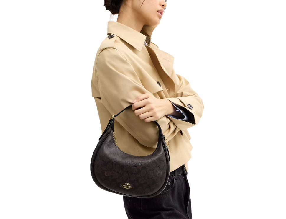 Coach Women's Emily Shoulder Bag In Signature Canvas Gold/Walnut/Black